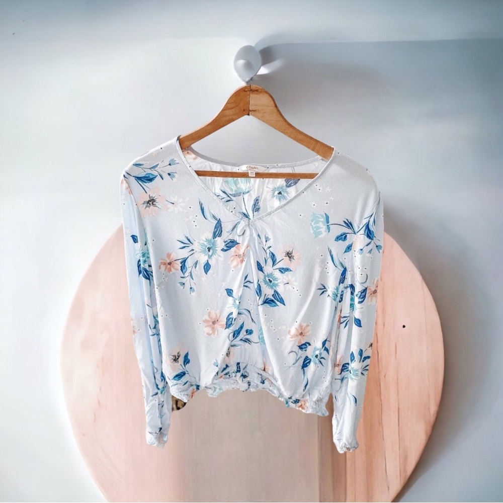 🌼5/$25🌼 Candie’s Floral Crop Top Womens XXL Peasant Baby Blue